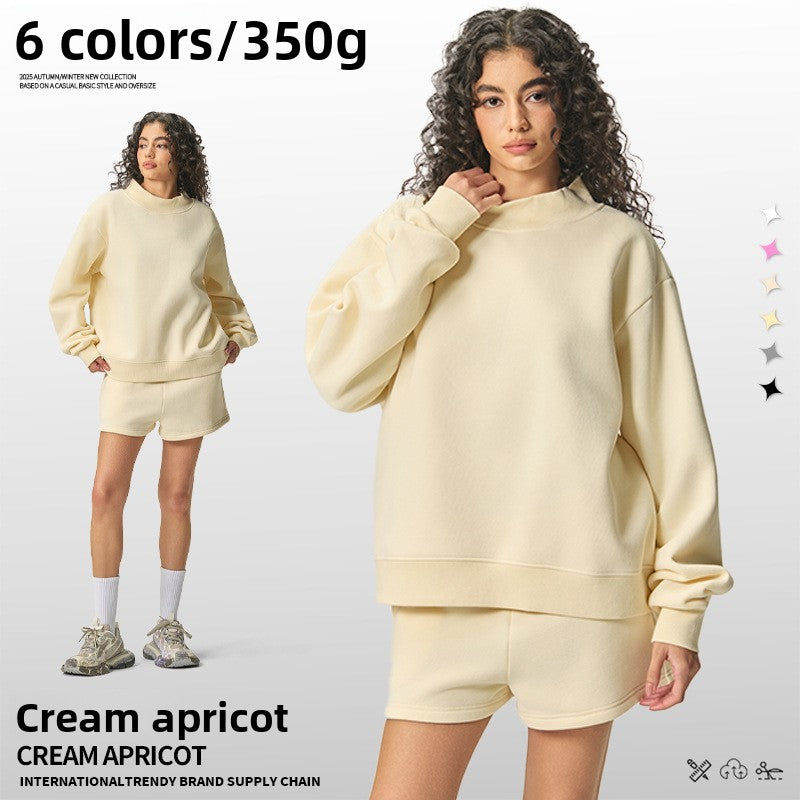 Sweat-shirt pour femmes en velours épais à col montant demi