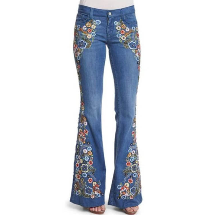 Pantalon en jean évasé brodé pour femme