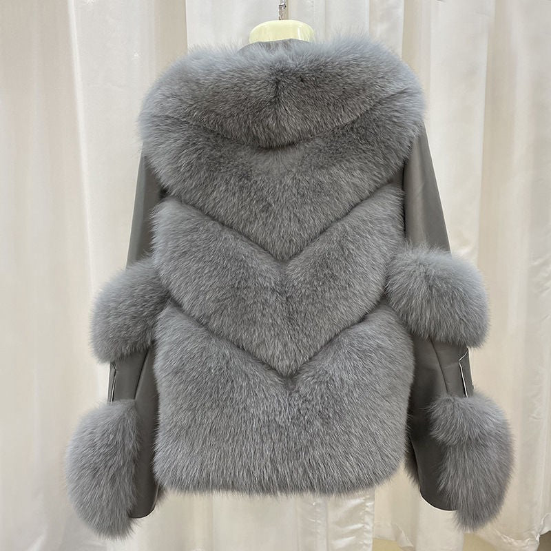 Manteau d'hiver pour femme en fausse fourrure et similicuir, avec rembourrage en coton et col à revers, chaud et confortable