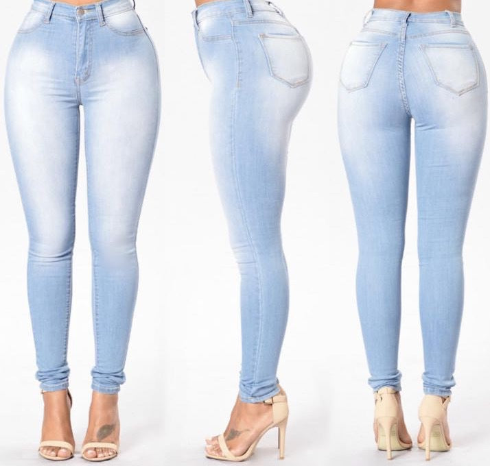 Pantalon en jean extensible pour femmes, taille haute et jambe slim
