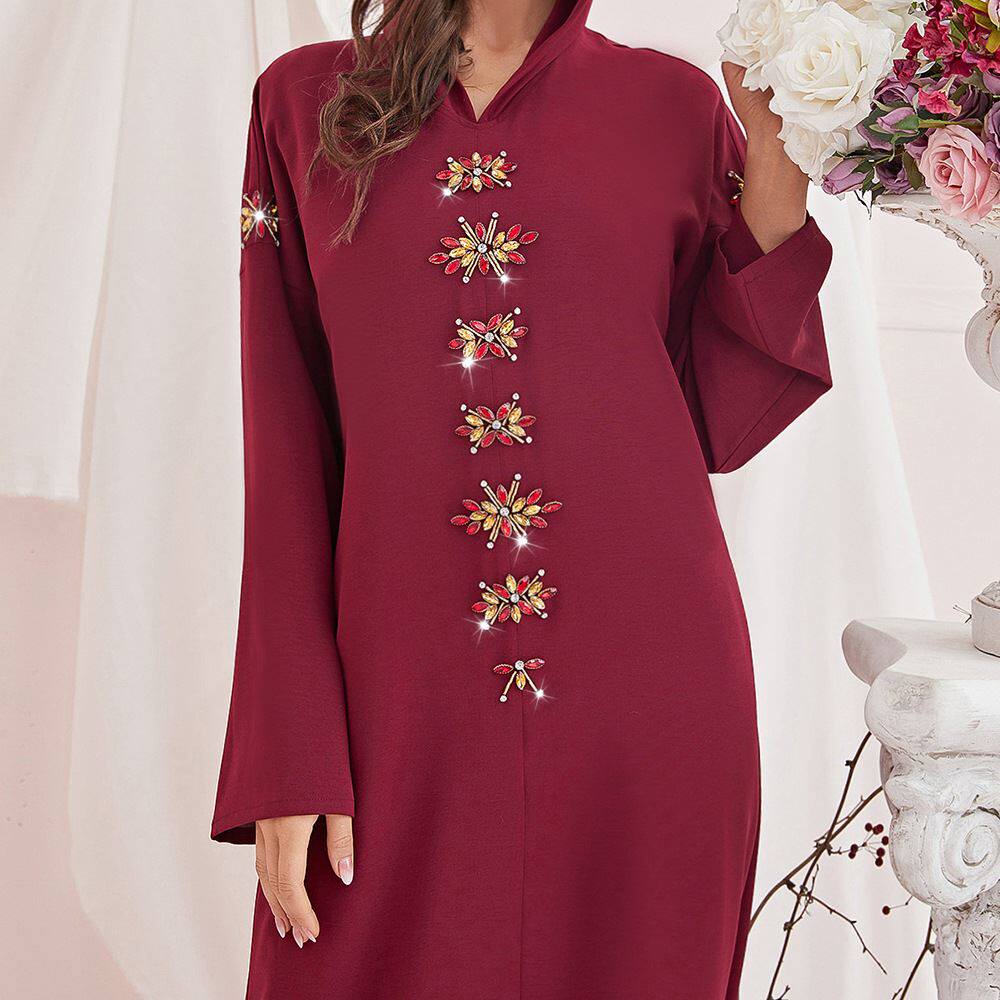 Robe longue à capuche bordeaux