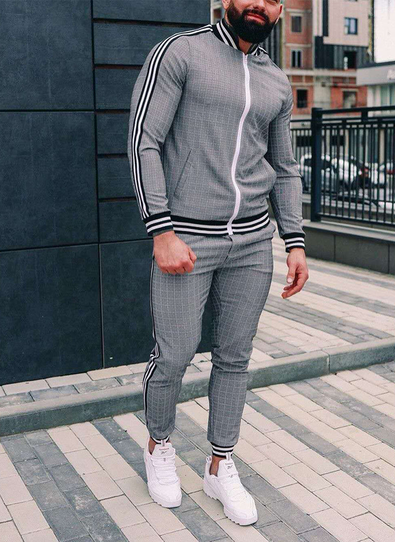 Ensemble veste et pantalon à carreaux pour homme, style sport décontracté
