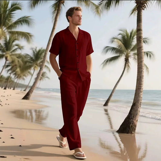 Habit :Chemise en cardigan boutonné pour homme à la plage, pantalon décontracté