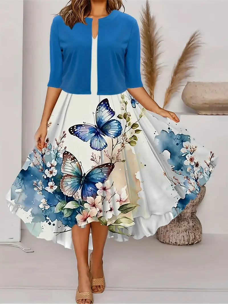 Ensemble de robe deux-pièces pour femmes à imprimé floral