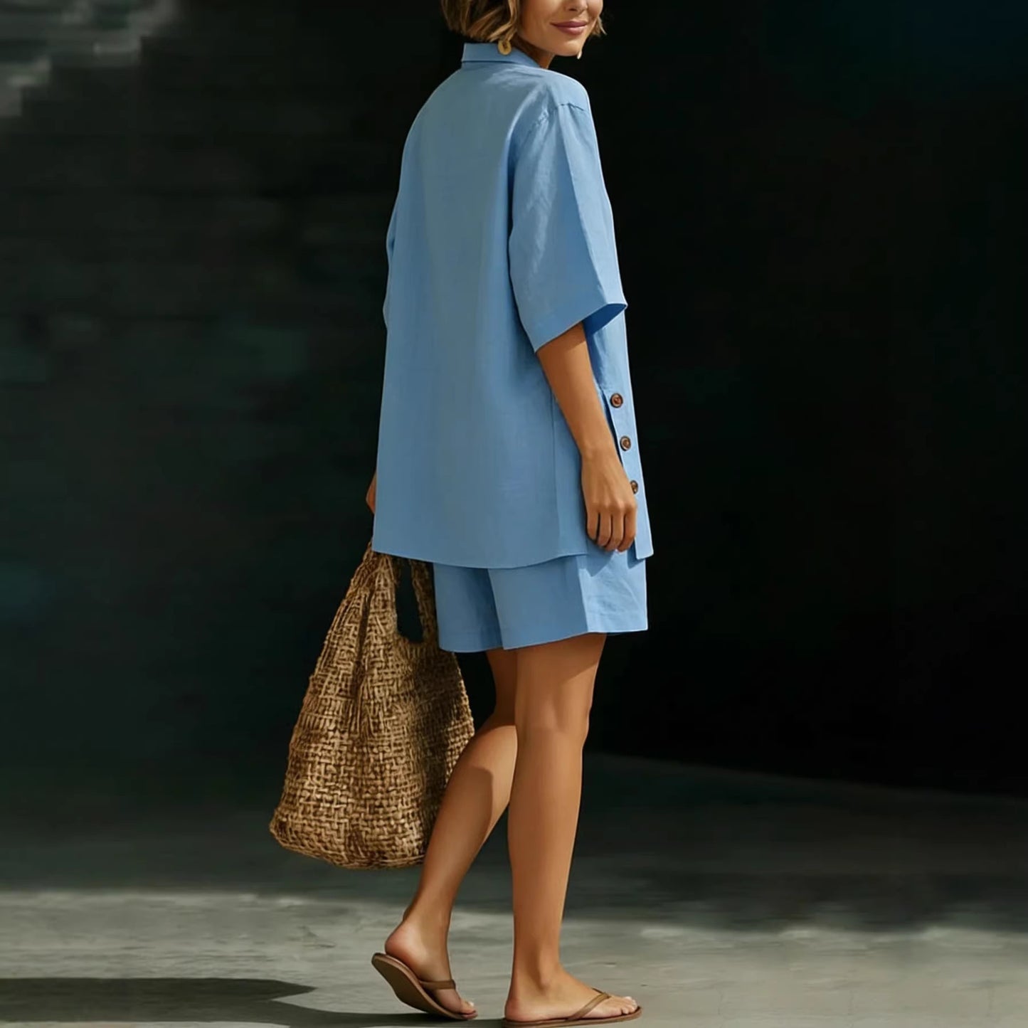 Ensemble chemise et short en lin pour femmes