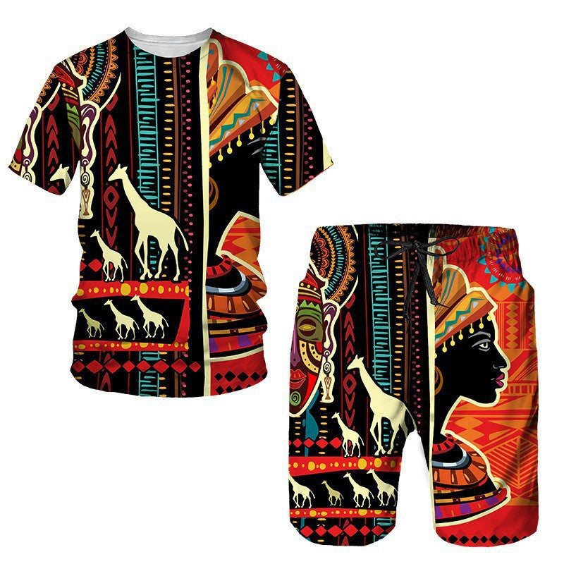 Ensemble T-shirt à manches courtes et short pour hommes en tissu africain