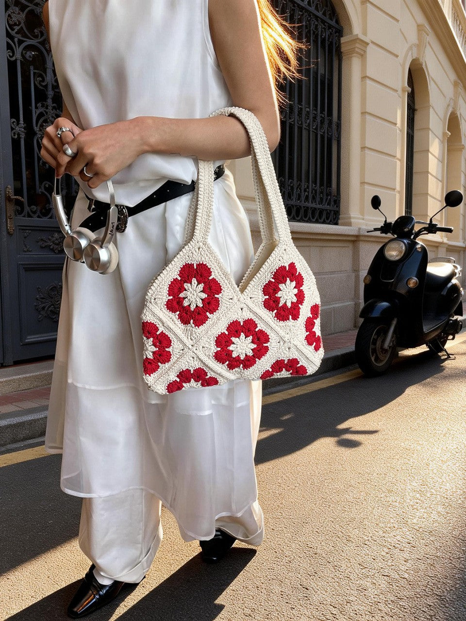 Sac bandoulière fait main en corde de coton crochetée