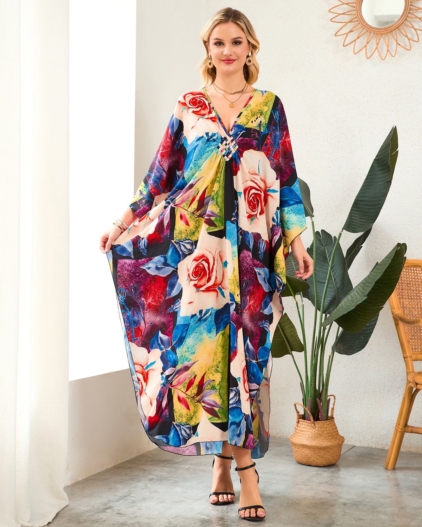 Robe de plage à encolure en V tissée