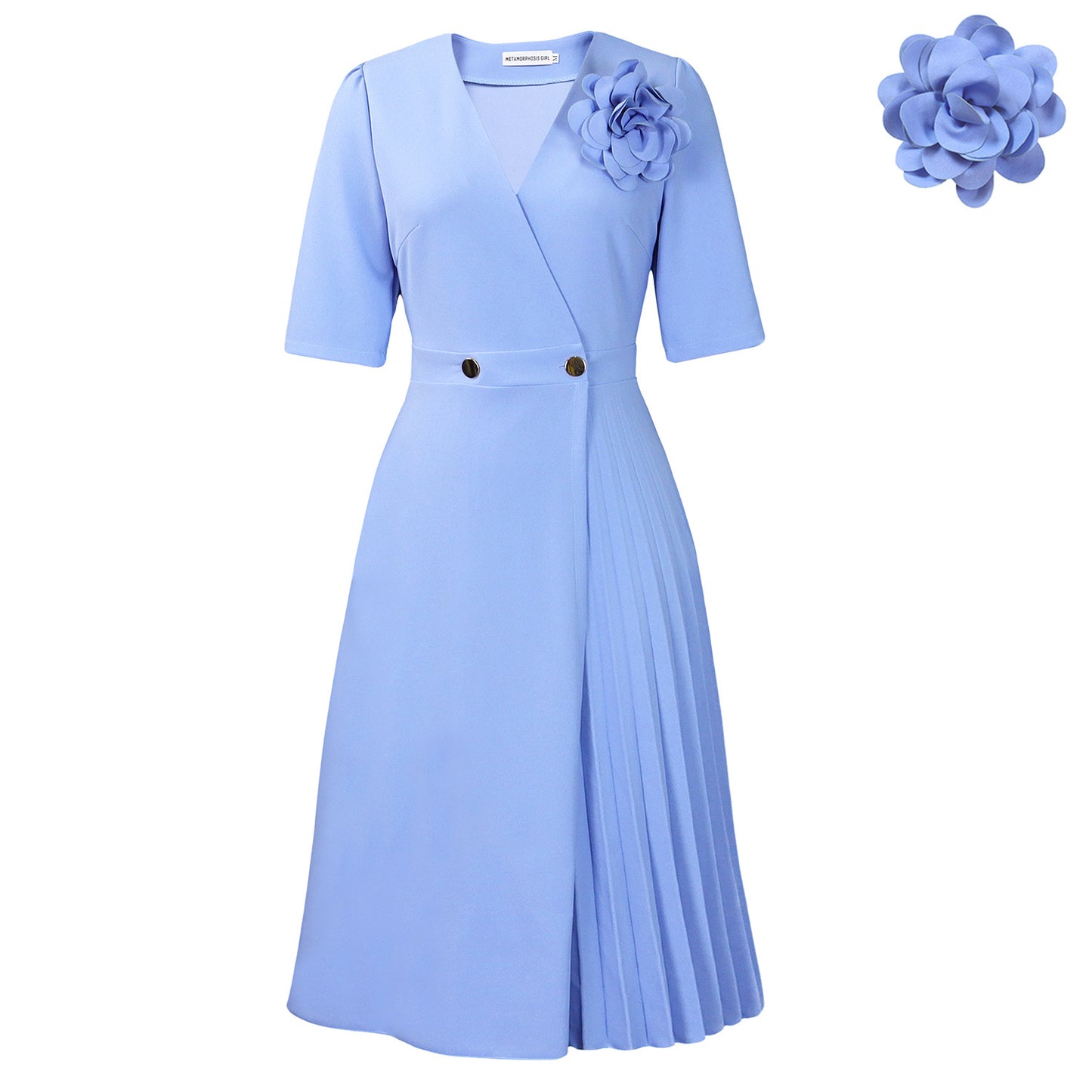 Habit :Robe d'été plissée à col en V pour femme