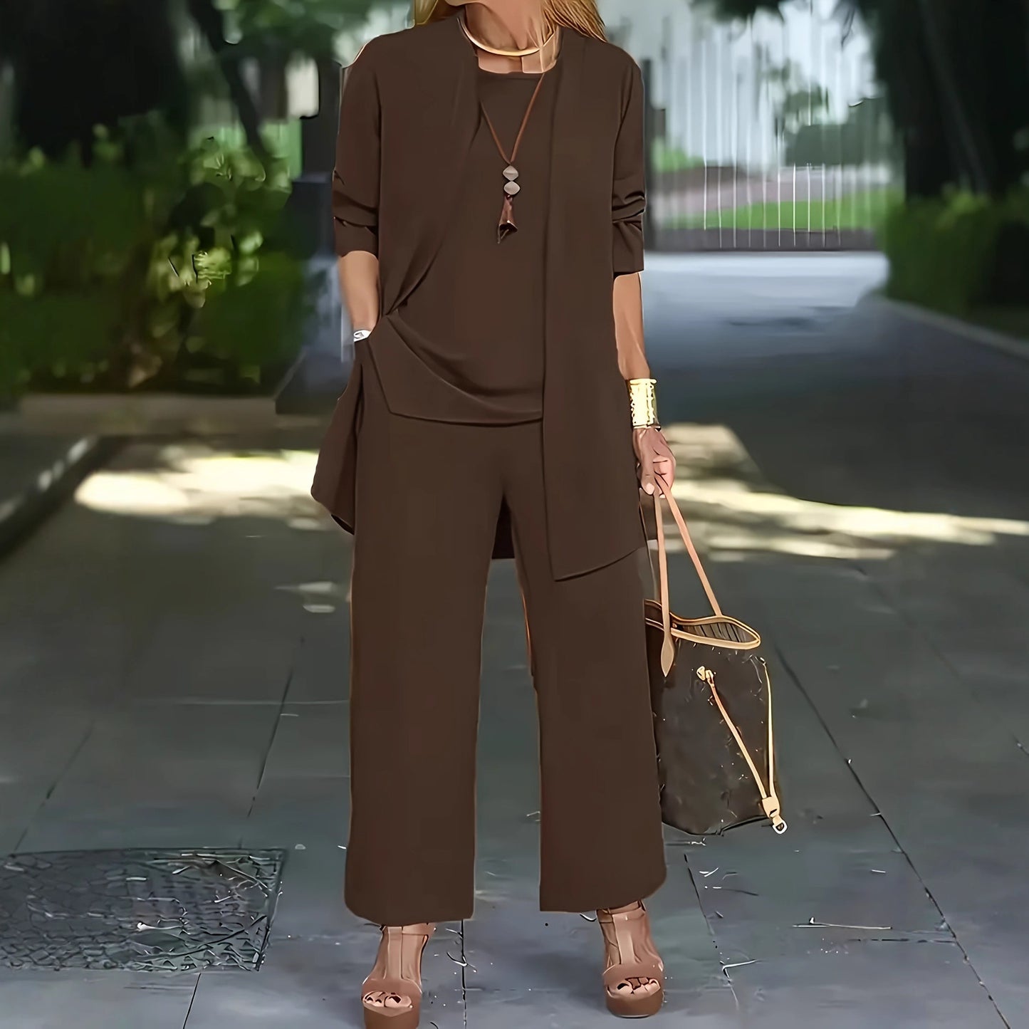 Ensemble décontracté : cardigan à manches longues, gilet et pantalon