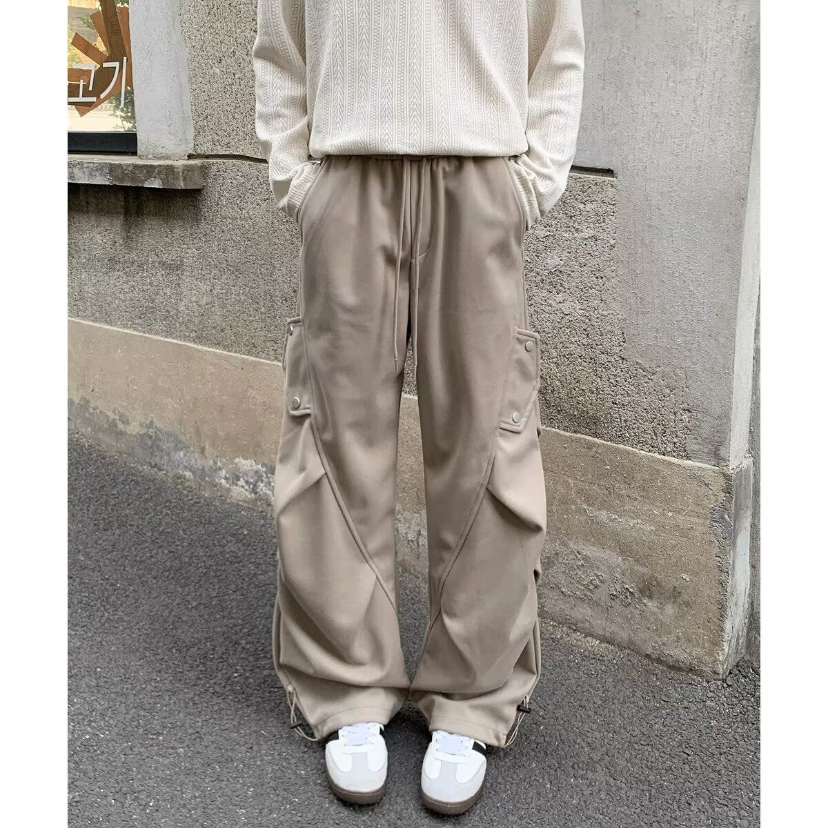 Pantalon décontracté à jambes larges plissé pour homme