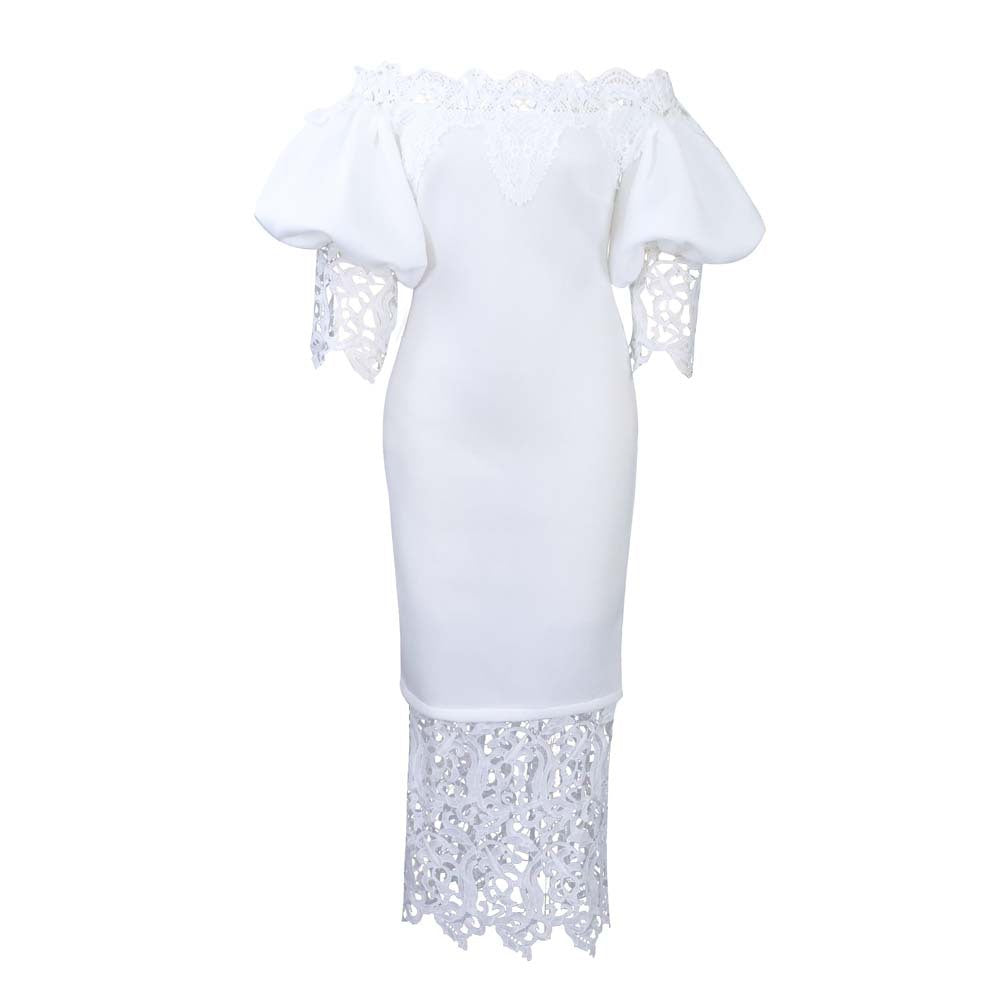 Habit :Robe élégante à empiècements de dentelle et col bateau