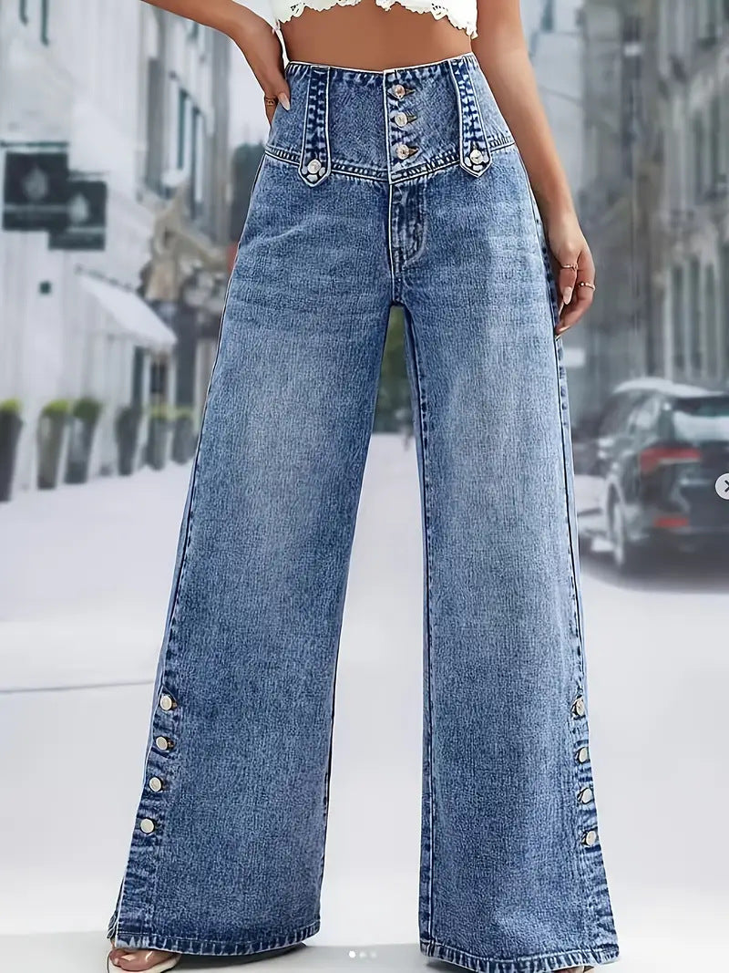 Pantalon en jean à jambe large avec bordure florale