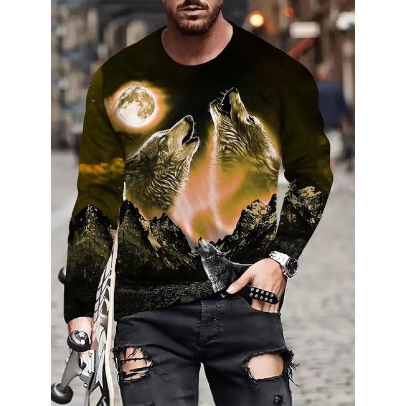 T-shirt homme manches longues à col rond avec impression numérique 3D