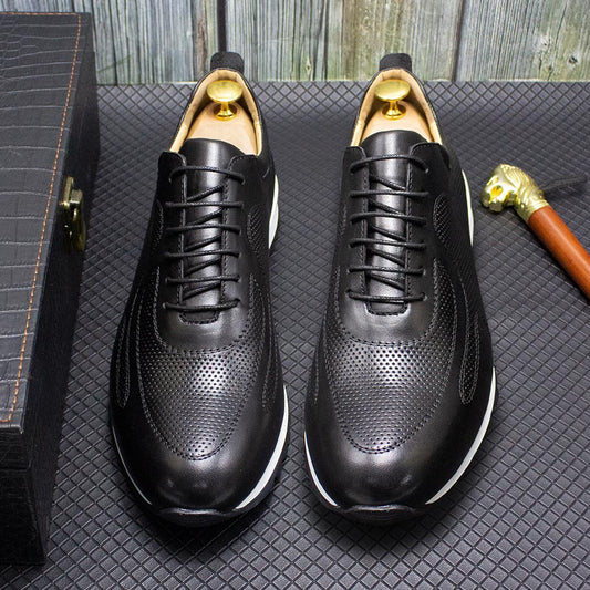 Chaussures en cuir décontractées pour hommes, à lacets, respirantes, formelles