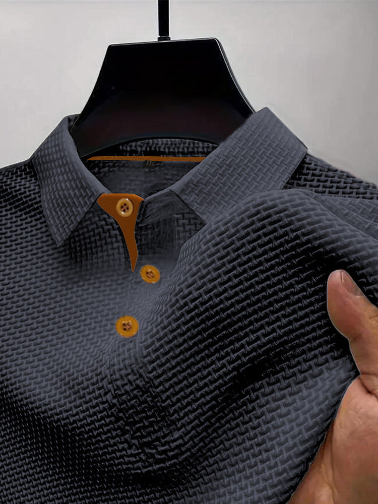 T-shirt à manches courtes en soie glacée pour homme, col rond, couleur unie d'été