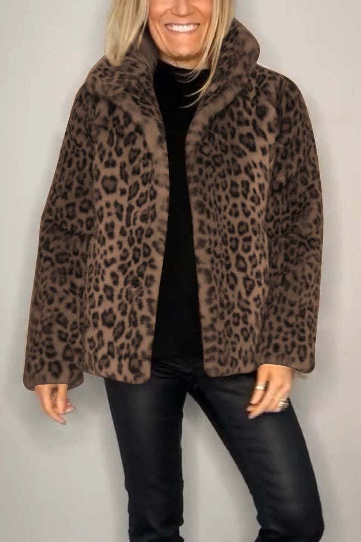 Manteau mi-long en peluche à imprimé léopard style western tendance automne/hiver