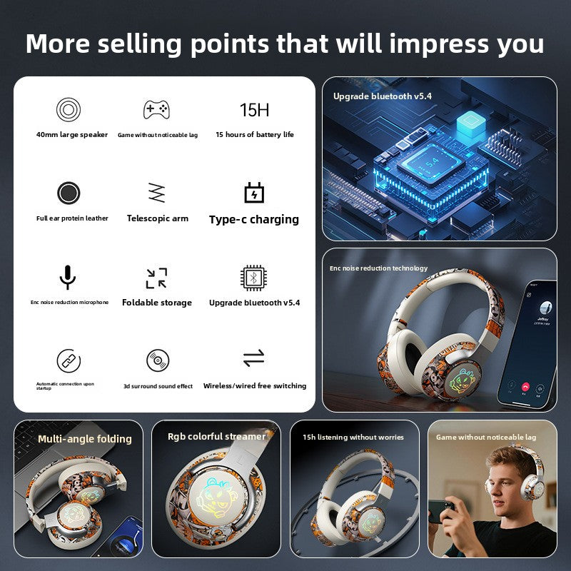 Casque de jeu sans fil avec Bluetooth 5.4