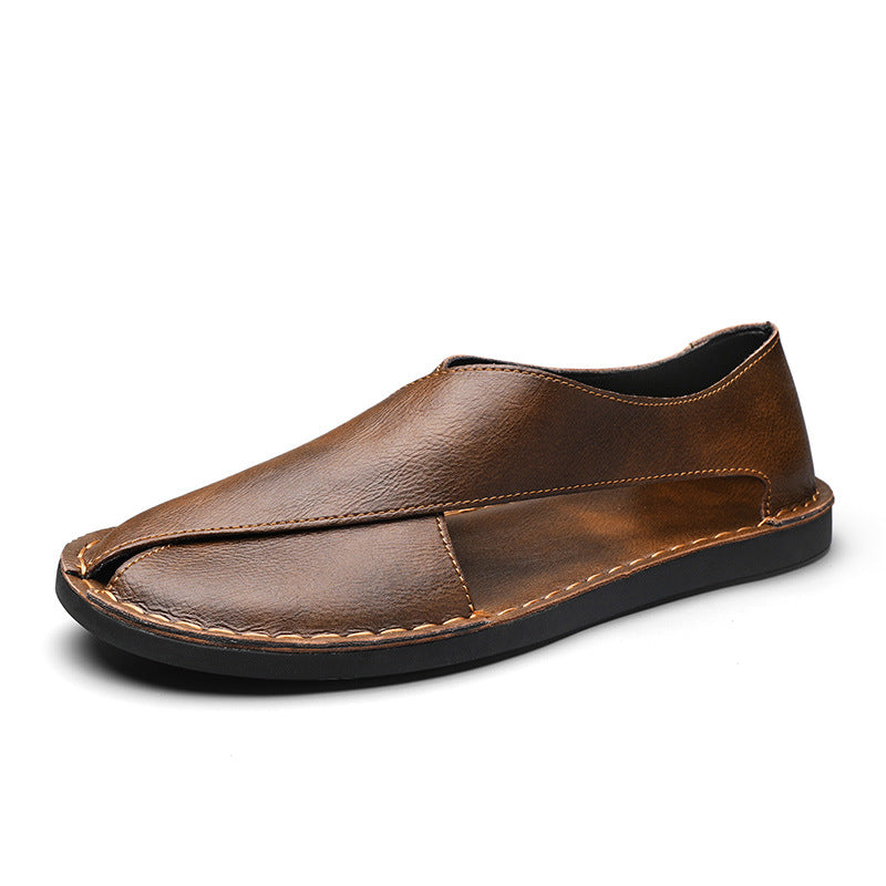 Sandales à enfiler respirantes pour hommes en cuir véritable