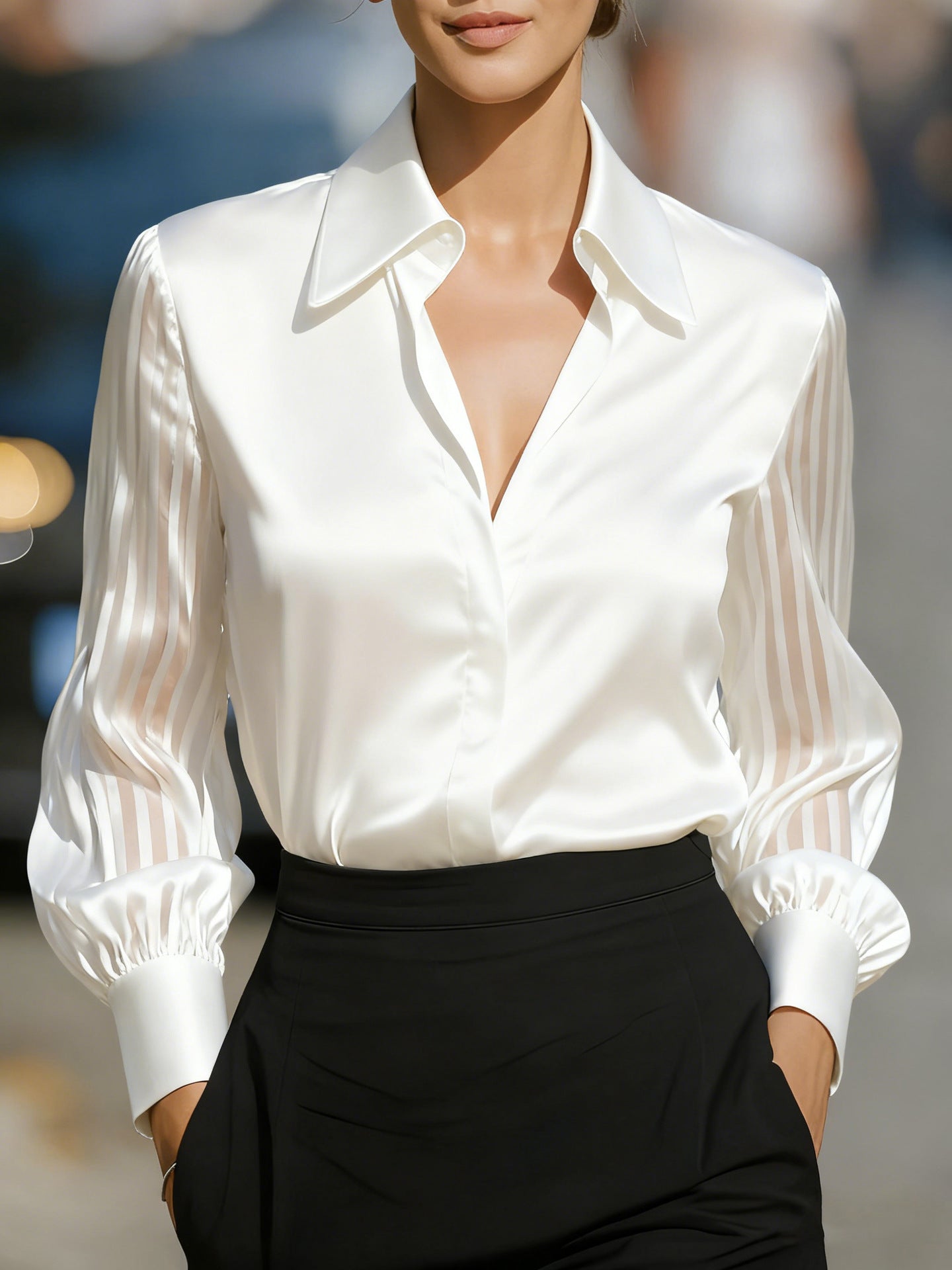 Chemise en satin à manches longues pour femmes