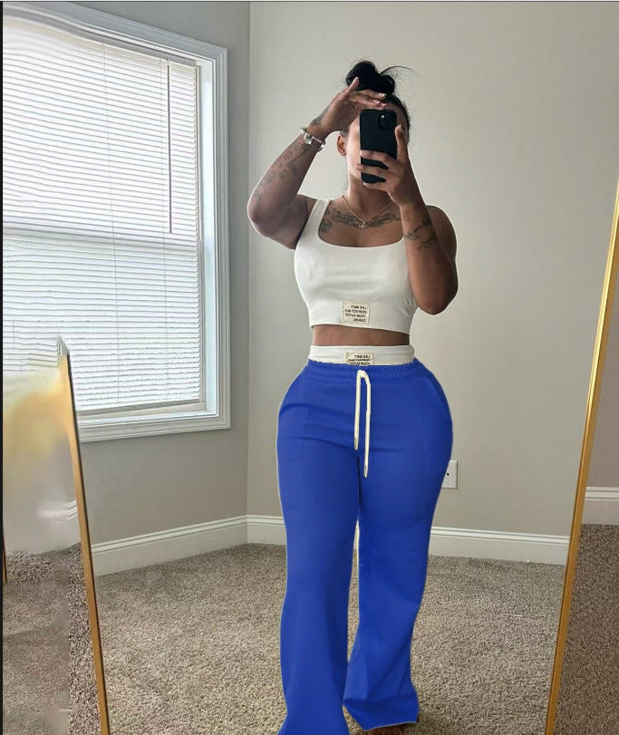 Ensemble gilet et pantalon à taille double, coupe large et bloc de couleurs