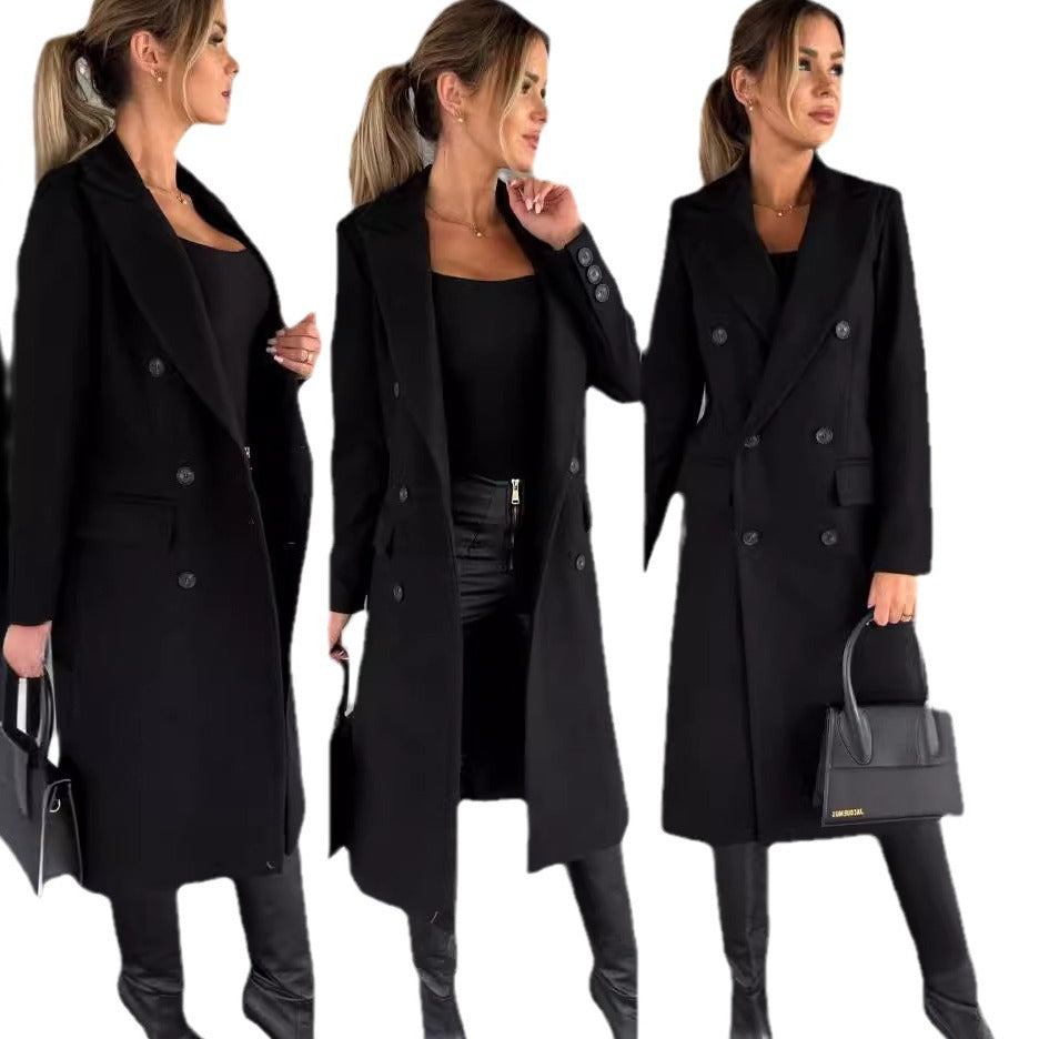Manteau en laine à double boutonnage pour femmes