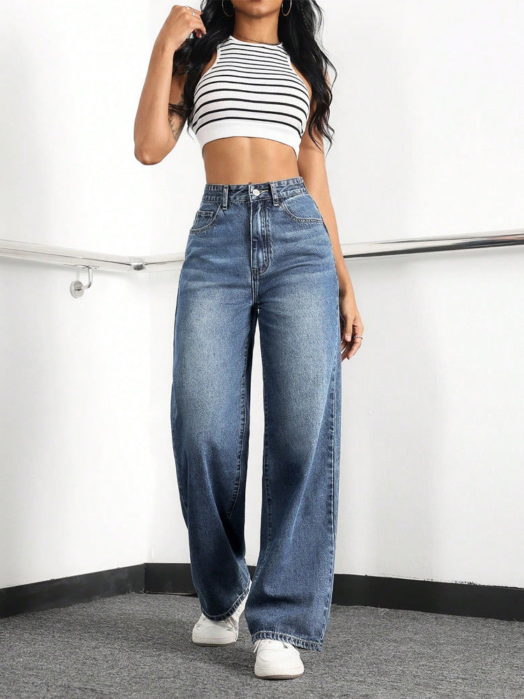 Jean taille haute à jambes larges