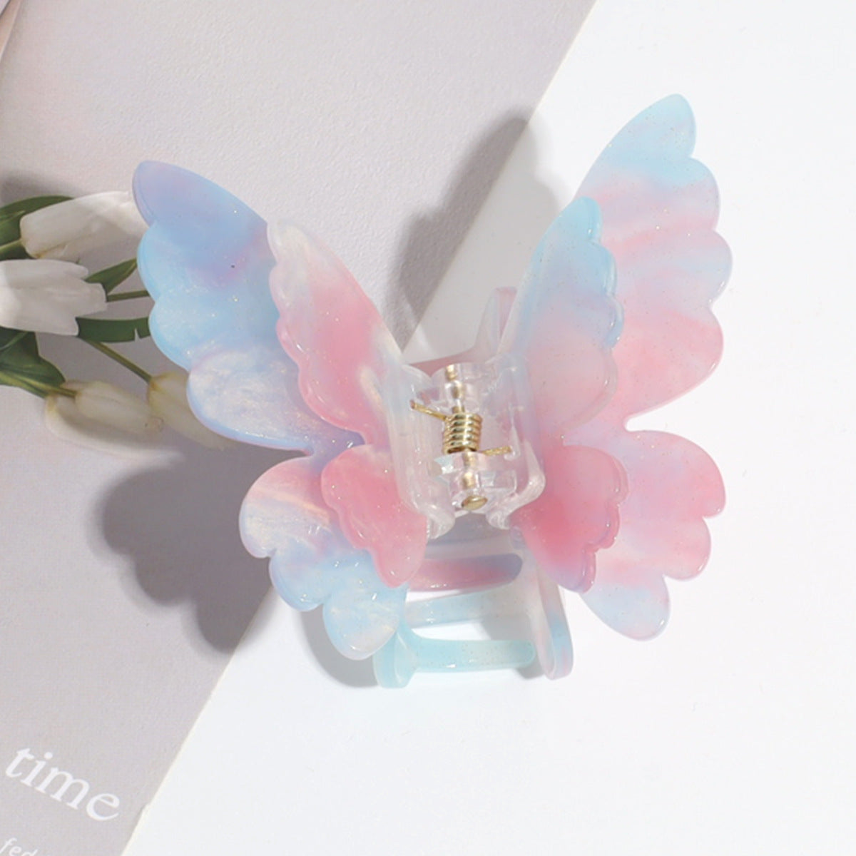 Pince a cheveux papillon double couche a degrade nacre