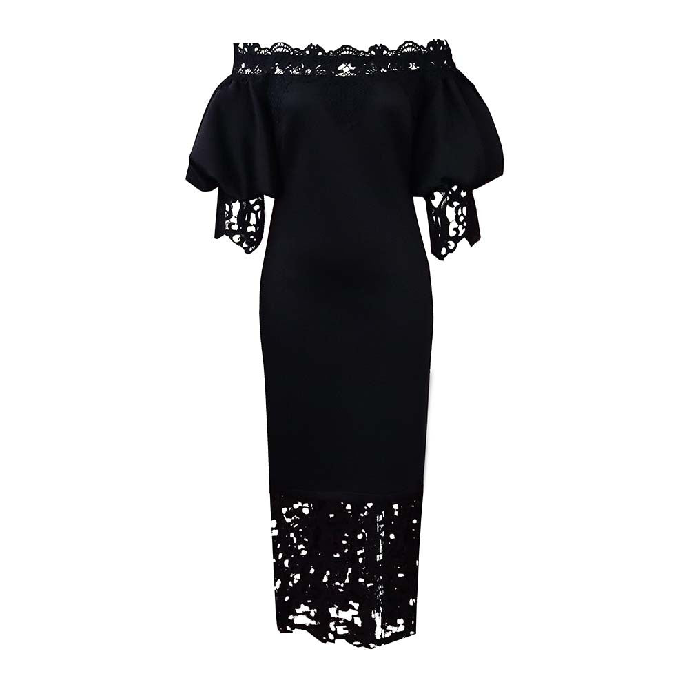 Habit :Robe élégante à empiècements de dentelle et col bateau