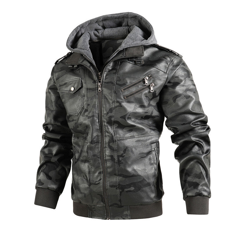 Veste à capuche avec col montant en cuir PU