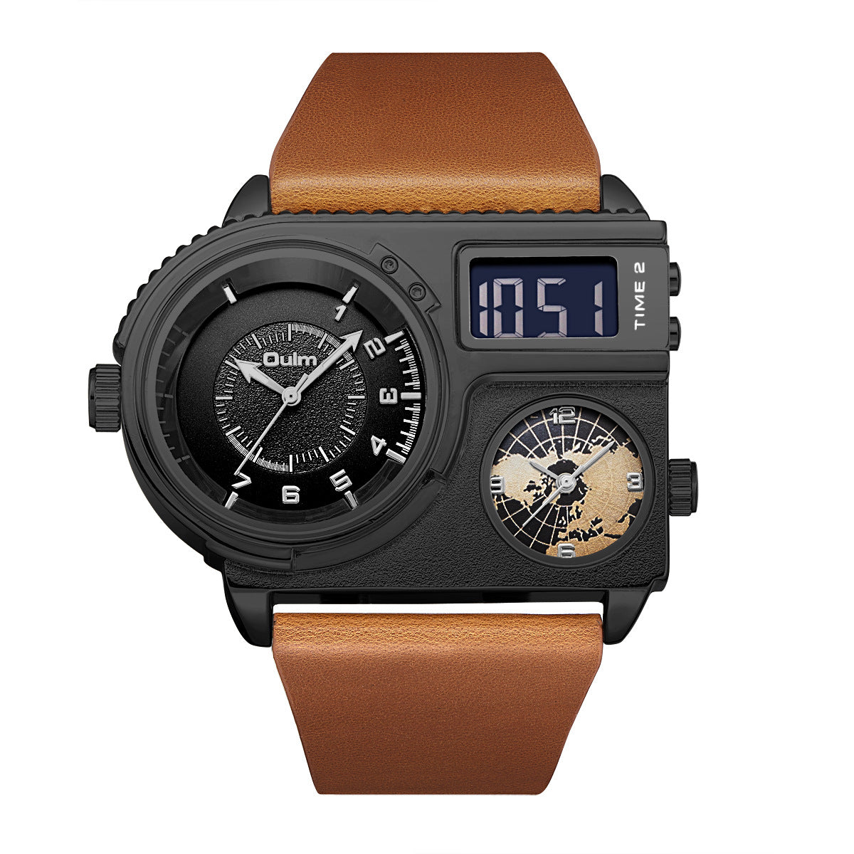Montre quartz pour hommes à double affichage trois mouvements avec fonction lumineuse