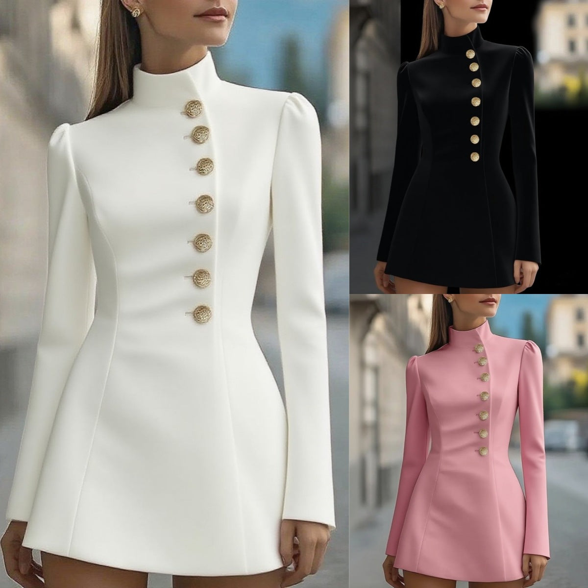 Habit :Robe courte à manches courtes de couleur unie élégante