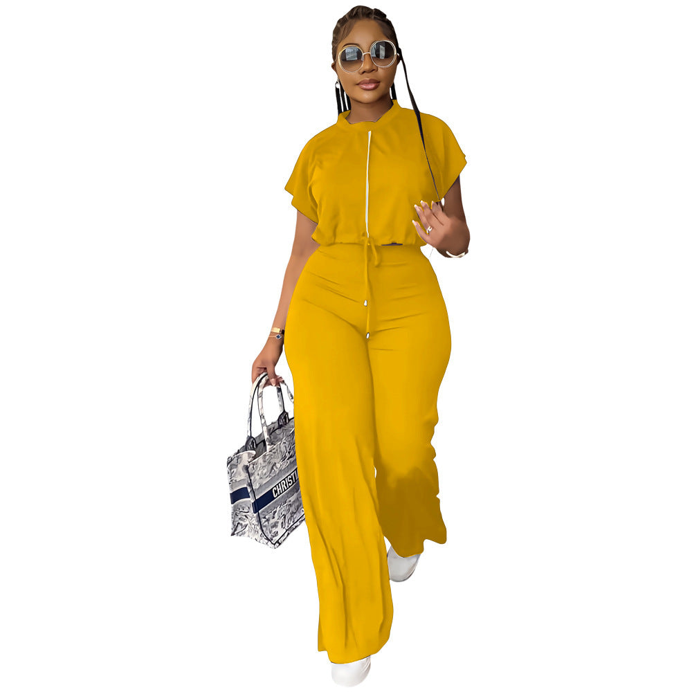 Habit :Ensemble haut à cordon et pantalon fendu taille haute pour femme