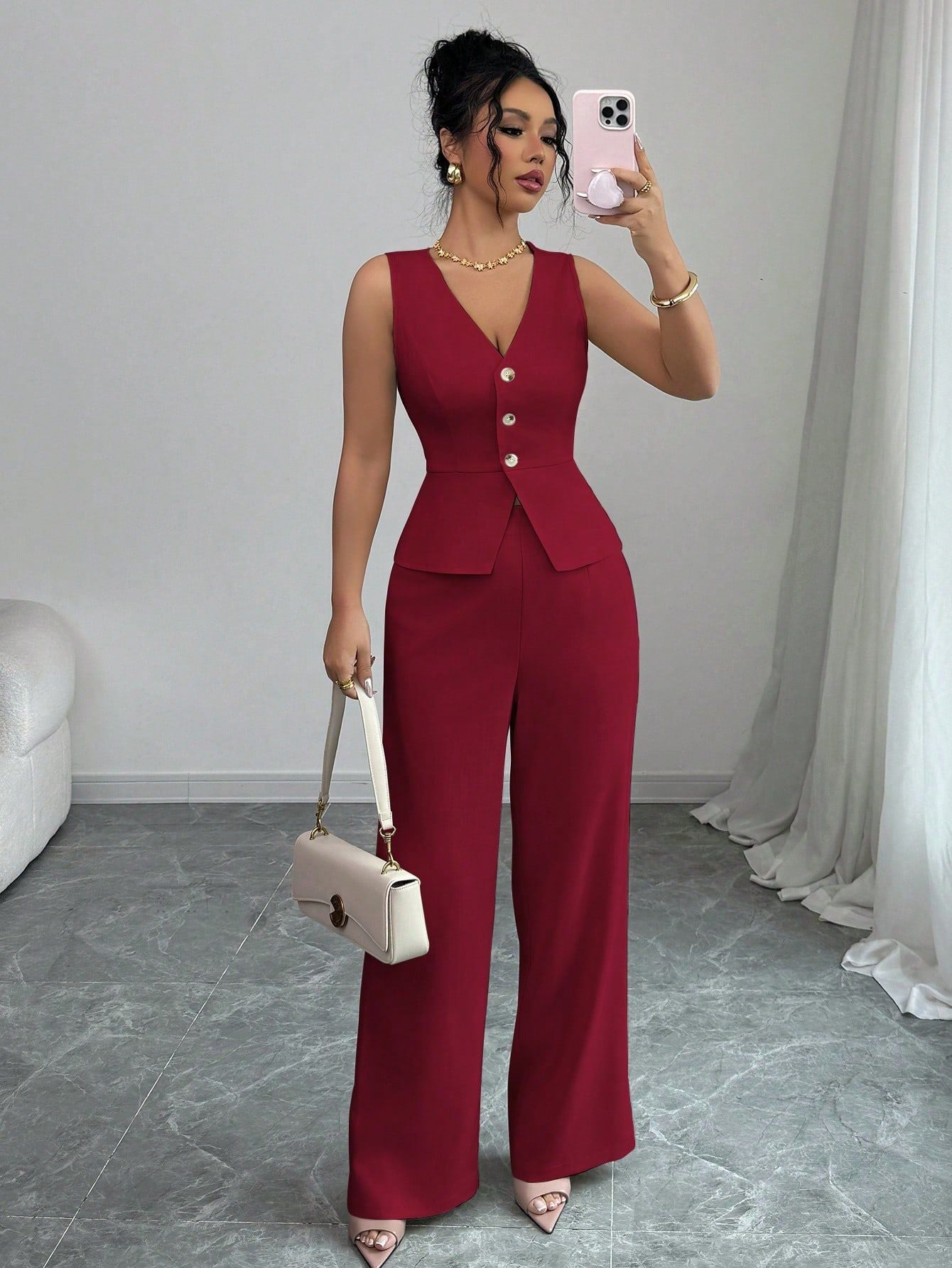Ensemble pour femmes : débardeur sans manches et pantalon taille haute
