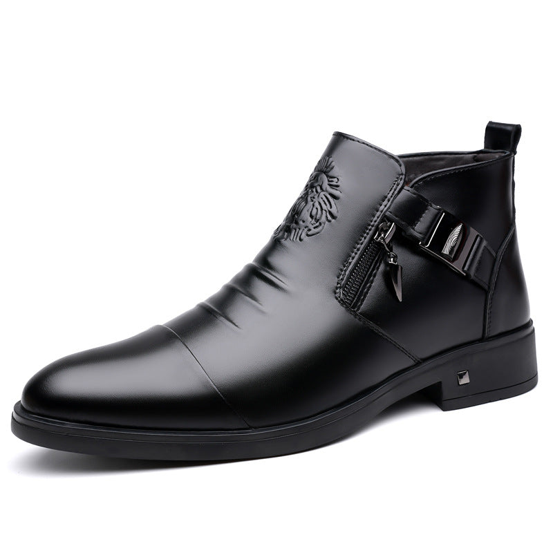 Bottes rétro en cuir à cheville avec chaîne latérale