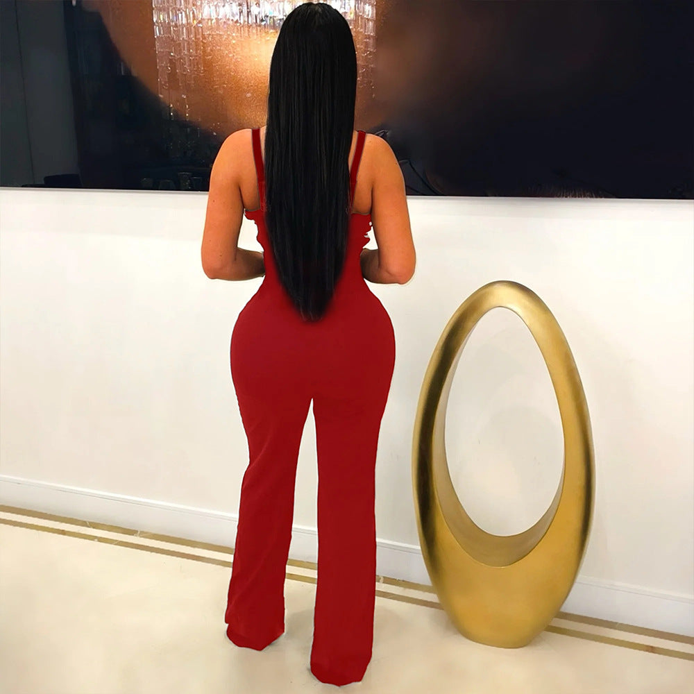 Habit :Combinaison moulante sexy sans manches à col en V pour femme