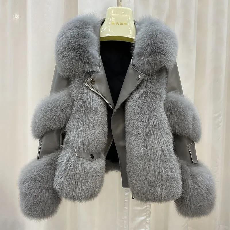 Manteau d'hiver pour femme en fausse fourrure et similicuir, avec rembourrage en coton et col à revers, chaud et confortable