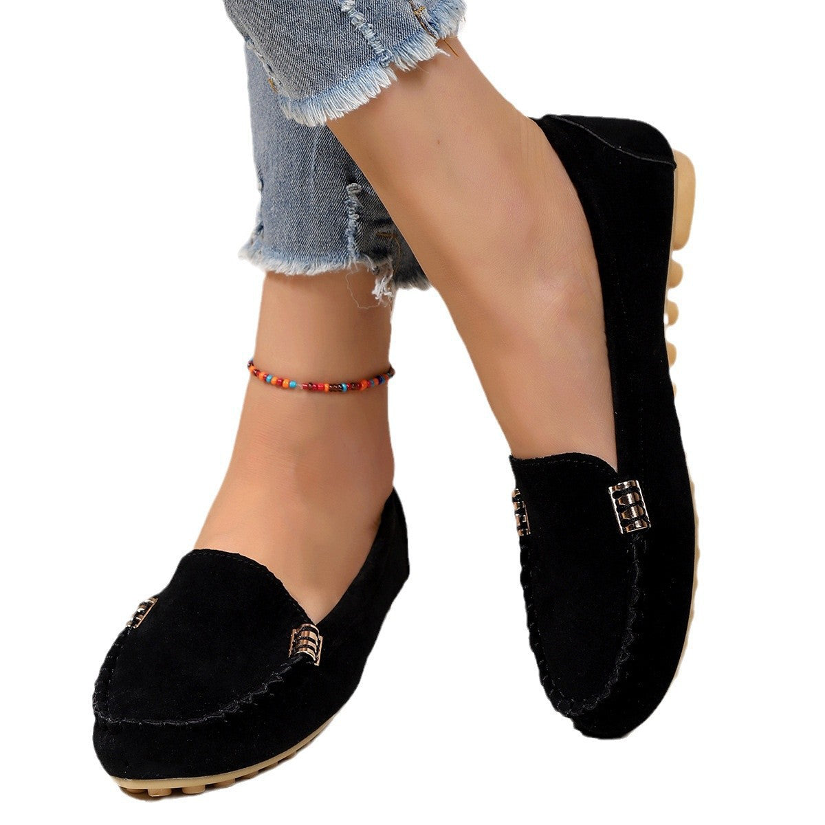 Chaussures pour femmes grande taille transfrontalières Europe et États-Unis printemps et automne 2024 nouvelles chaussures en cuir de haricot à bout peu profond à semelle plate chaussures pour femmes commerce extérieur en gros