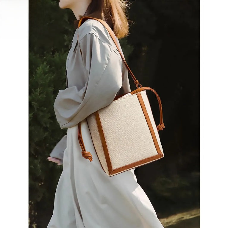Sac cabas bandoulière grande capacité bicolore pour femme