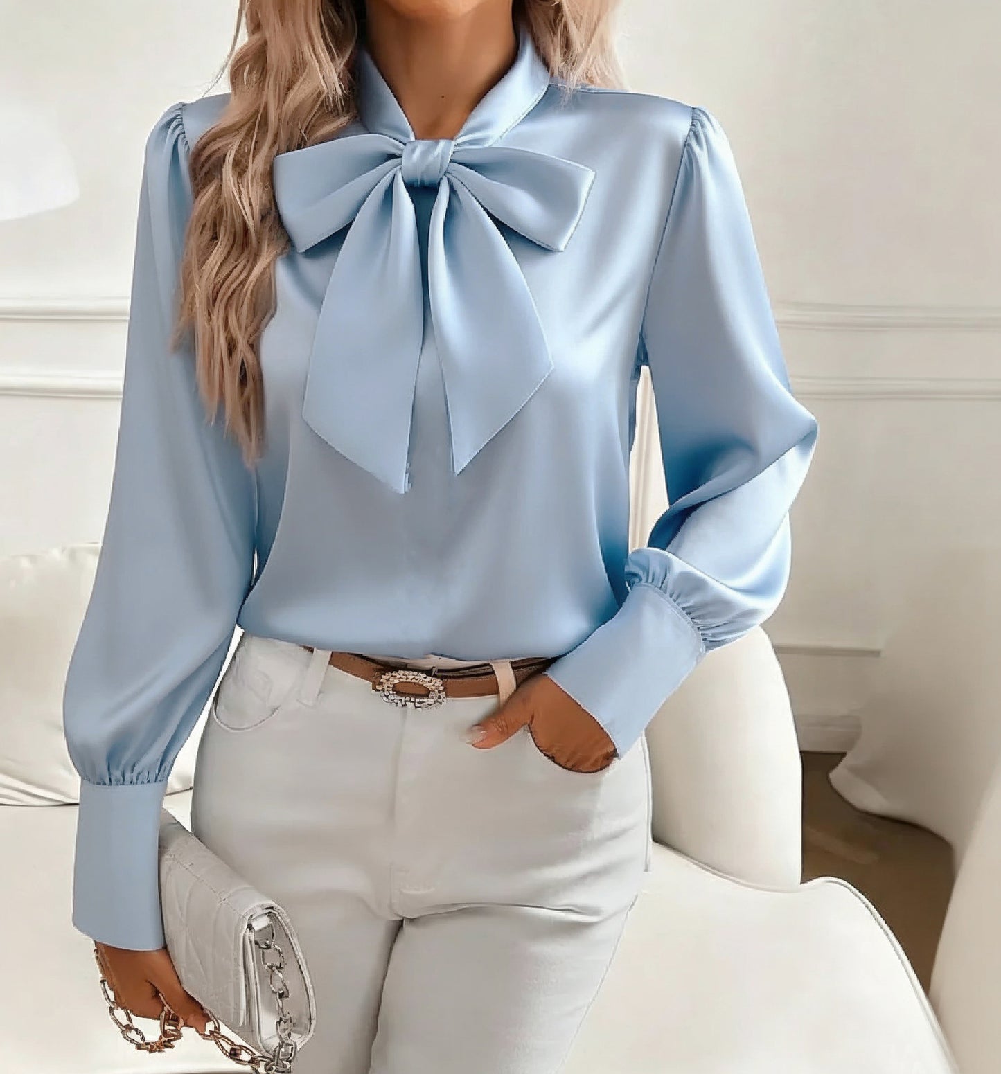 Blouse en satin avec nœud pour femmes