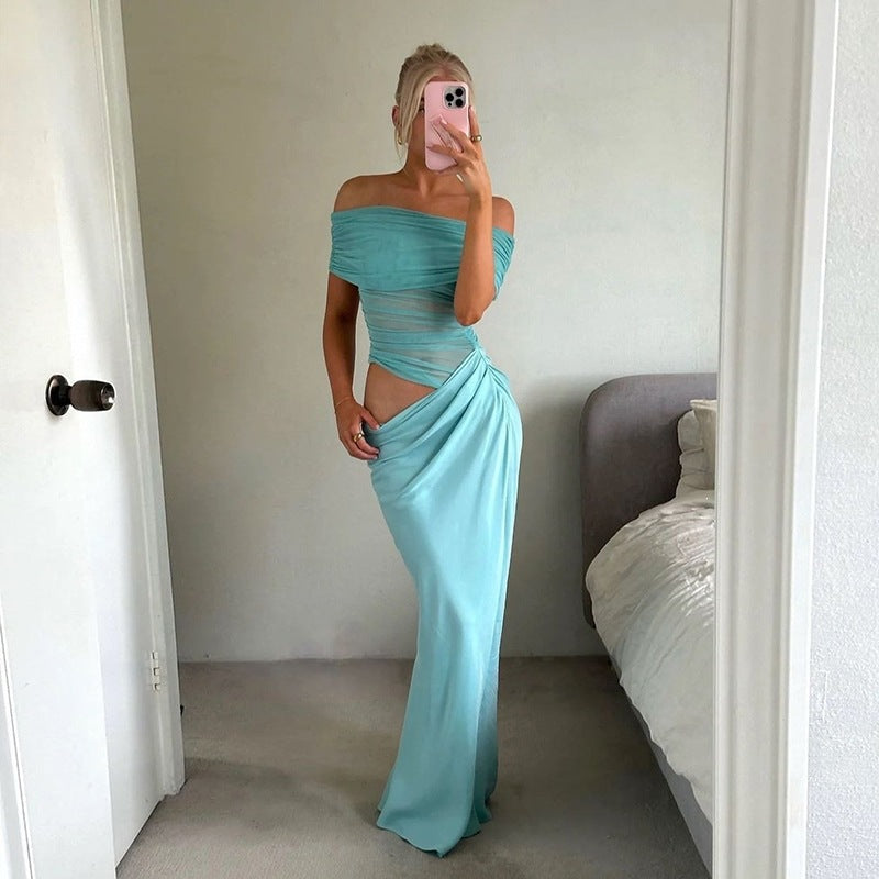 Robe moulante sexy en résille avec dos nu et empiècements