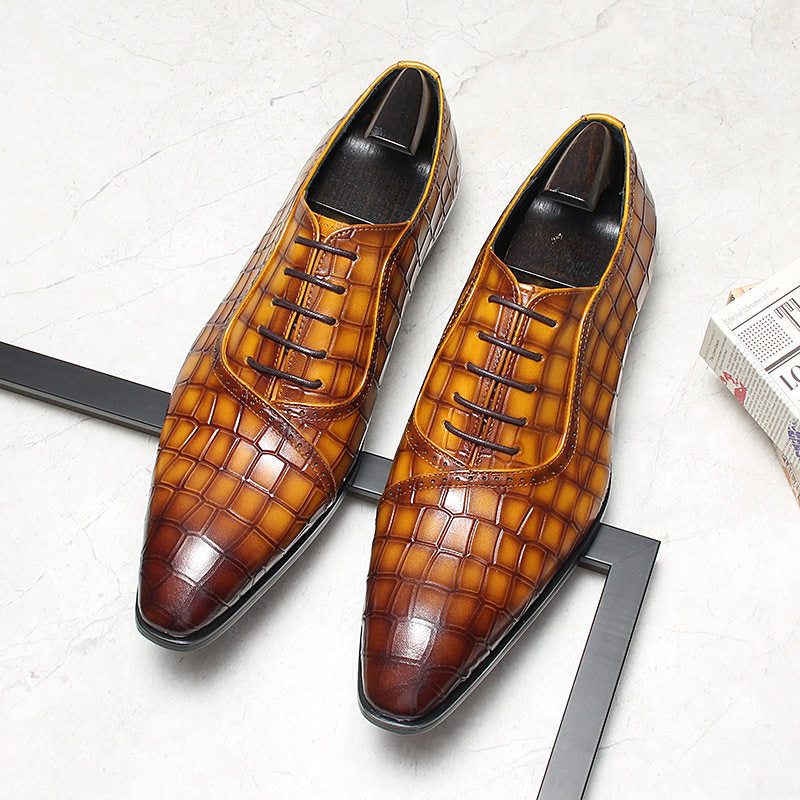 Chaussures Derby en cuir pour homme à motif crocodile