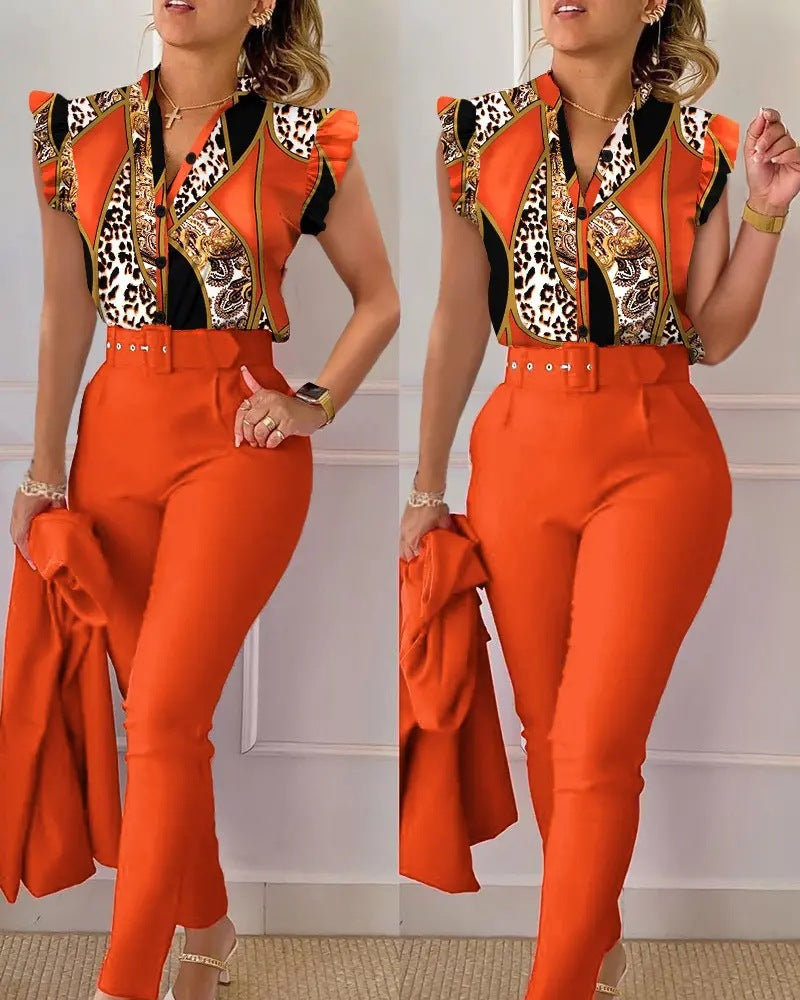 Ensemble haut et pantalon imprimé lotus tendance