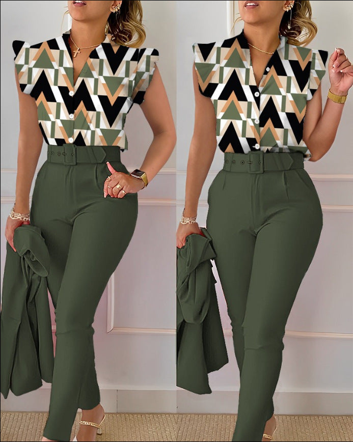 Ensemble haut et pantalon imprimé lotus tendance