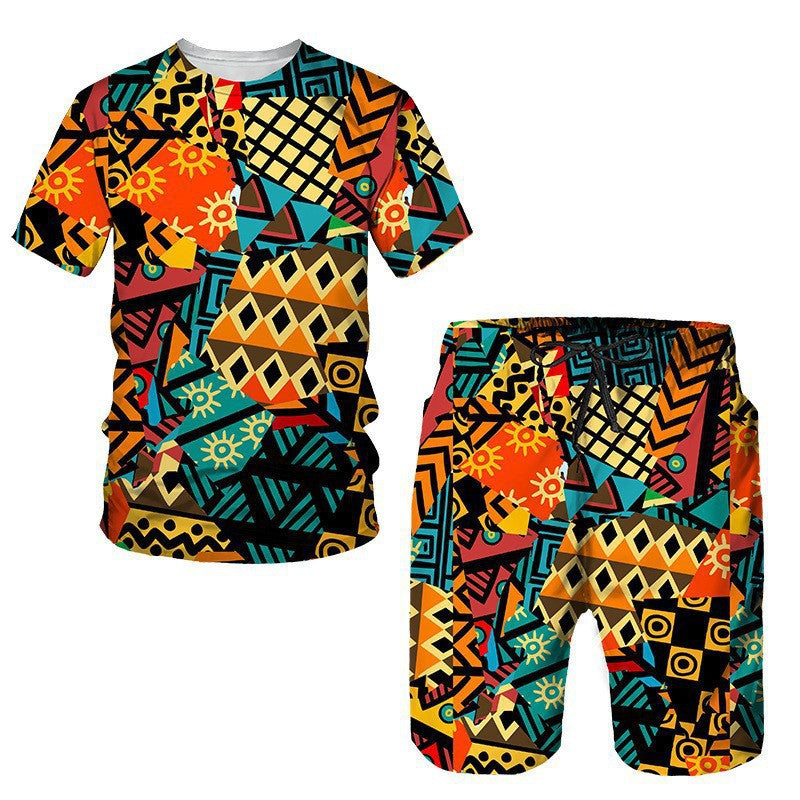 Ensemble T-shirt à manches courtes et short pour hommes en tissu africain