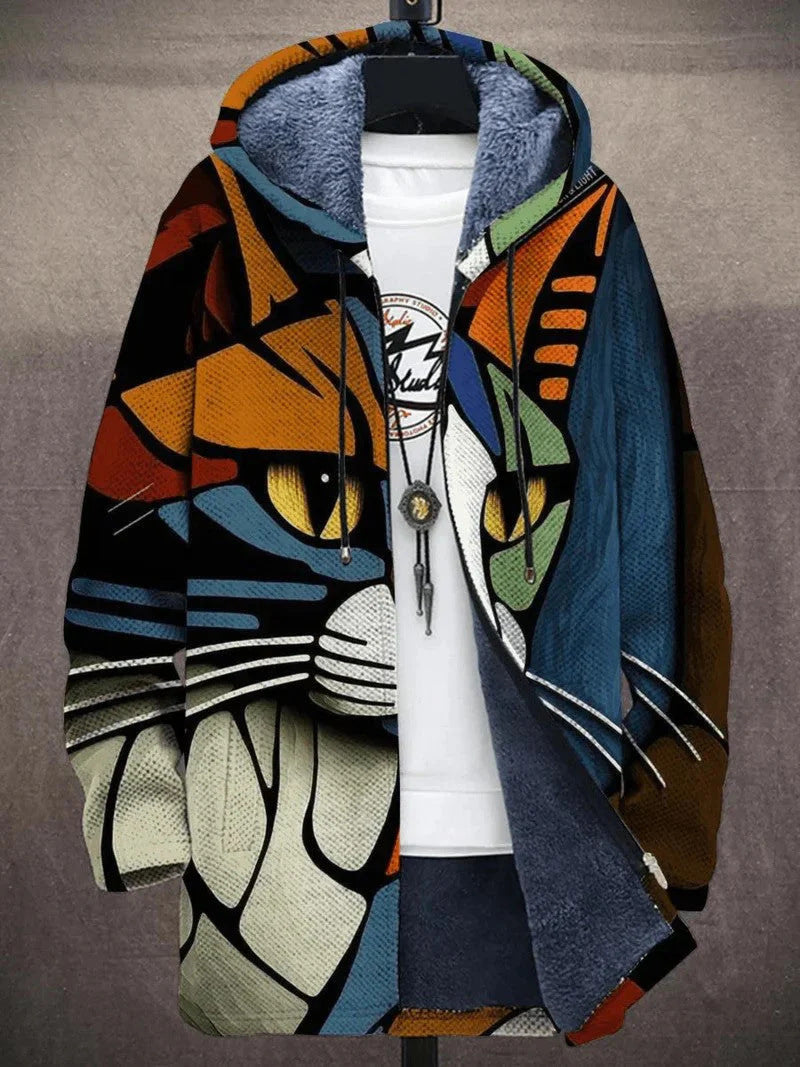 Manteau à capuche pour homme avec impression numérique et doublure en polaire