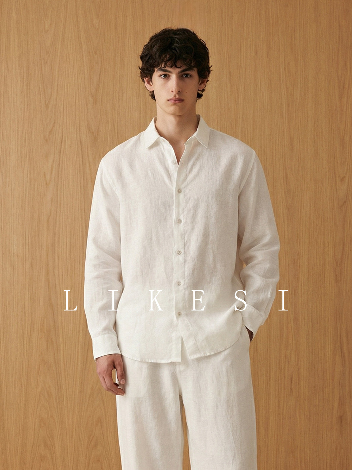 Chemise en lin pur de style italien à coupe décontractée