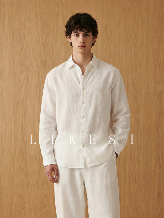 Chemise en lin pur de style italien à coupe décontractée