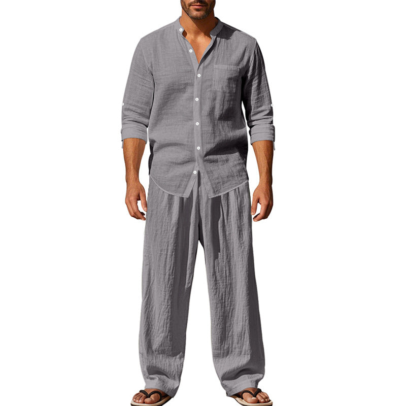 Ensemble chemise et pantalon décontracté en lin pour homme