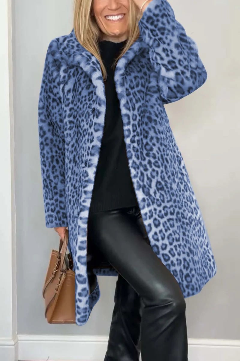 Manteau mi-long en peluche à imprimé léopard style western tendance automne/hiver